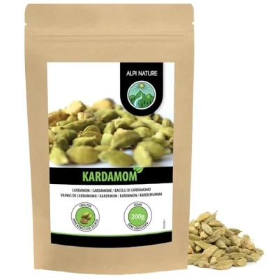Afbeelding van Hele kardemom (200 g), 100% natuurlijke kardemomzaden, kardemomzaden zonder additieven, veganistisch