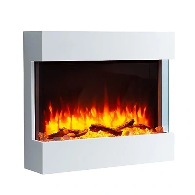 Afbeelding van BALDERIA Alva Elektrische open haard, wandhaard met 3D vlameffect, verwarming 2000 W, ledverlichting, wandgemonteerde haard afstandsbediening, timer en thermostaat, wit