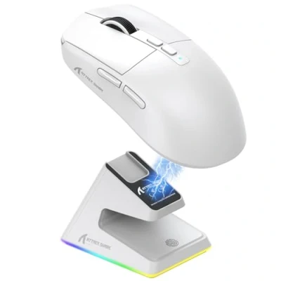 Afbeelding van ATTACK SHARK X6 49 g Superlight muis met magnetisch oplaaddock, PixArt PAW3395 Gaming Sensor, BT/2.4G draadloze/bekabelde gamingmuis, 26000 DPI, X3 verbeterde Office Mice voor Win11/Xbox/PS/Mac (wit)