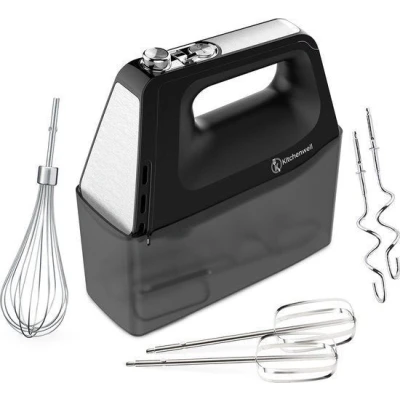 Afbeelding van Kitchenwell Handmixer 5 snelheden 450W Turbo &amp; Puls functie Deeghaken Kloppers Garde Opberghouder Zwart