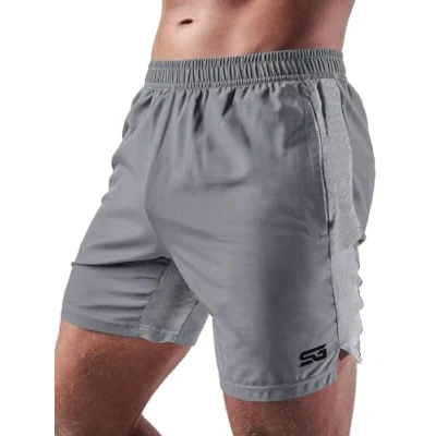 Afbeelding van Satire Gym Fitnessbroek voor heren met losse pasvorm sneldrogende sportshorts geschikt krachttraining of als hardloopshorts en crossfit shorts, Lichtgrijs