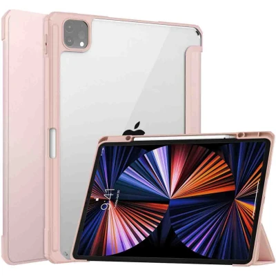 Afbeelding van iMoshion Tablet Hoes Geschikt voor iPad Pro 12.9 (2022) / (2018) (2020) (2021) Trifold Hardcase Bookcase Roze