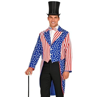 Afbeelding van Widmann Landen Thema Kostuum Mister Stars En Stripes USA Slipjas Man Blauw, Rood Small Carnavalskleding Verkleedkleding