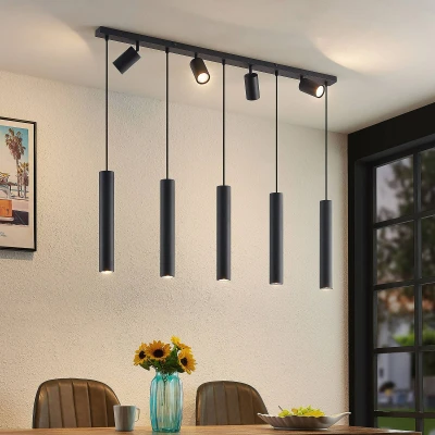 Afbeelding van Lindby Sanad hanglamp zwart 9 lamps. langwerpig
