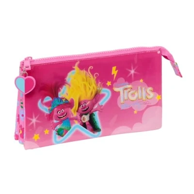 Afbeelding van Pennenetui met 3 vakken Trolls Roze 22 x 12 cm
