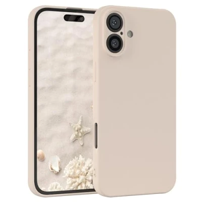 Afbeelding van EAZY CASE Telefoonhoesje voor de iPhone 16 Plus, zachte siliconen beschermhoes, schokbestendig, camerabescherming, dunne TPU bescherming, taupe