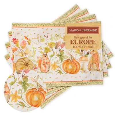 Afbeelding van Stoffen placemat, 100% set met 4, 33 cm x 48 katoen decoratief, wasbare paastafel placemat voor eten, keuken, feestjes en camping, pompoen passie oogstfeest / Kerstmis