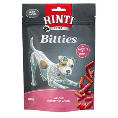 Afbeelding van 100g Extra Bitties Kip met Wortel &amp; Spinazie RINTI Hondensnacks