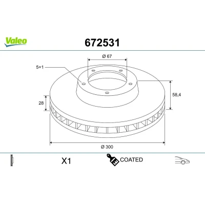 Afbeelding van VALEO 672531 Remschijf Vooras 300 28 5 Geventileerd Gecoat MERCEDES BENZ: Viano, Vito Van, V Class
