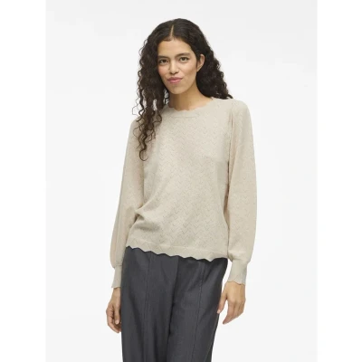 Afbeelding van Vila T shirt Viemi O neck L/s Knit Top/tes 14109653 Super Light Natural Melan Dames Maat S