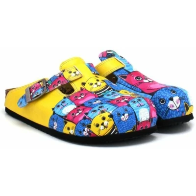 Afbeelding van Goby Happy Cats Dames Clogs Handgemaakt Kattenprint Maat 35