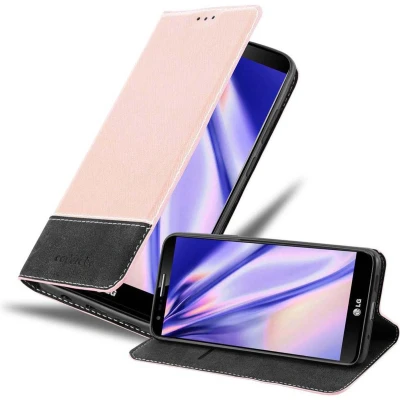 Afbeelding van Cadorabo Hoesje geschikt voor LG G2 in ROSE GOUD ZWART Beschermhoes met magnetische sluiting, standfunctie en kaartvakje Book Case Cover Etui