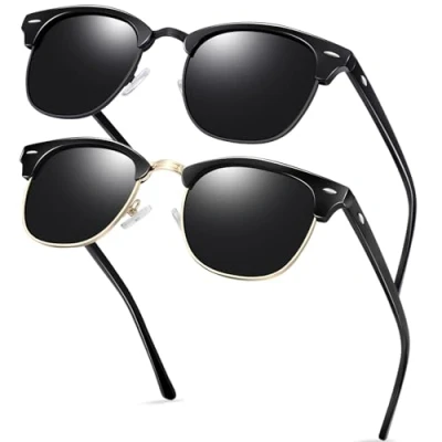 Afbeelding van KANASTAL Zonnebril Gepolariseerd Voor Herens en Dames Half Montuur Metal Retro Klassiek Mode Met UV400 Bescherming Trekking Unisex Glanzend Zwart + Goud