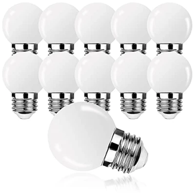Afbeelding van ProCrus Set van 10 E27 G45 ledlampen, 1 W, warmwit, 2700 K, mini gloeilamp, G45,50 lm, vervangt 5 W gloeilampen, niet dimbaar, energieklasse G