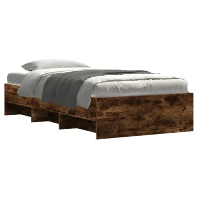 Afbeelding van Bedframe Led Massief Hout Wit 140X190 cm 75 x 190 / Gerookt eiken