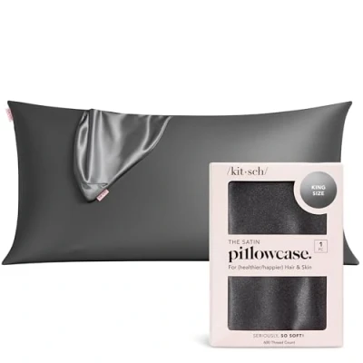 Afbeelding van Kitsch 100% satijnen kussensloop met ritssluiting, zachter dan zijde, voor haar en huid, verkoelende (voor extra groot bed, grijs)