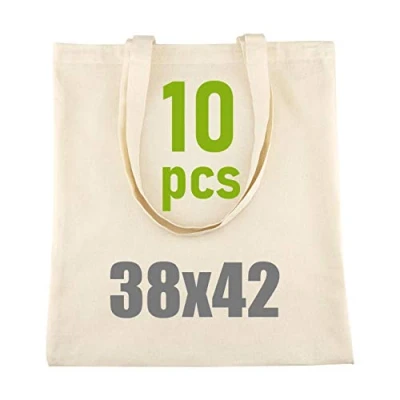 Afbeelding van Leviatan jute zakken met twee lange handvatten, 38 x 42 cm, 144 g/m², 10 stuks, Grijs/Wit