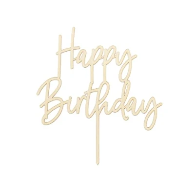Afbeelding van Houten topper happy birthday Feestdecoratie Multi colour Plastic