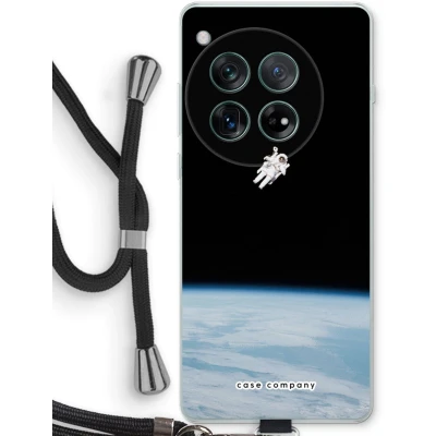 Afbeelding van Case Company® hoesje met Koord geschikt voor OnePlus 12r Alone in Space Telefoonhoesje Zwart Bescherming aan alle Kanten en Over de Schermrand