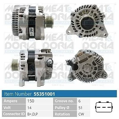 Afbeelding van MEAT &amp; DORIA 55351001 Dynamo / Alternator 14V 150A