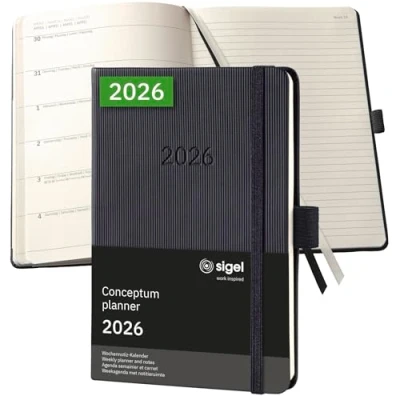 Afbeelding van SIGEL C2615 Wochennotiz Kalender Conceptum 2026, ca. A6, zwart