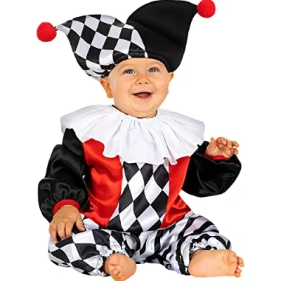 Afbeelding van Funidelia Harlekijnkostuum voor baby Clowns, Circus, Originele en Leuke Kostuum Accessoire verkleedkleding rekwisieten Halloween, carnaval &amp; feesten Maat 69 80 cm Zwart