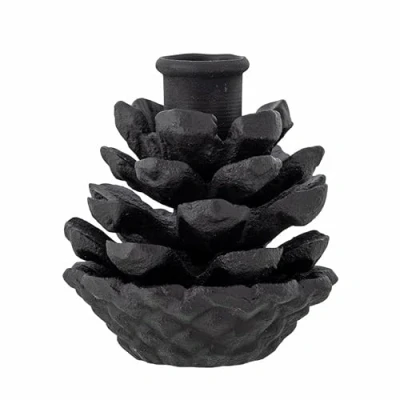 Afbeelding van Bloomingville Fernie kandelaar, dennenappel, metaal, zwart, hoogte 9 cm, diameter 8 cm