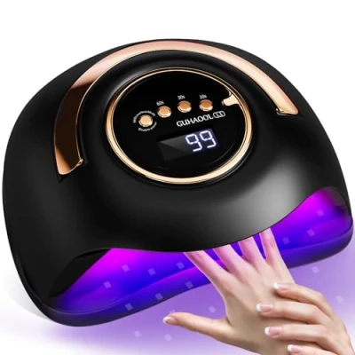 Image de GUHAOOL Lampe UV Sèche Ongles, 180W Ongles Gel, Machine Gel Vernis Semi Permanent, LED avec Poignée, 4 Minuteries, LCD Ecran Intelligent pour Toutes Les Gels, Noir