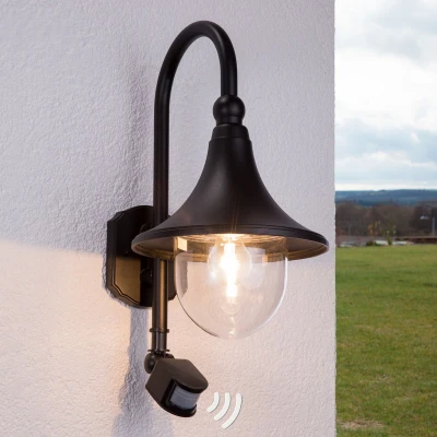 Afbeelding van Lindby Wandlampen buiten 1licht aluminium, polycarbonaat H: 44.2 cm E27 zwart, helder