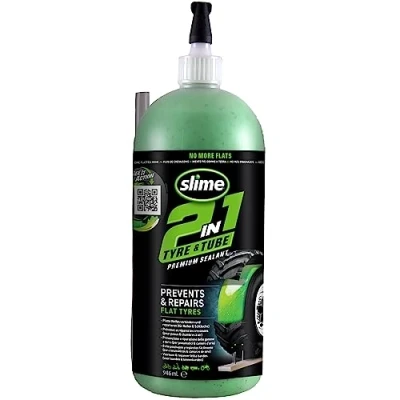 Image de Slime 10194 51 Produit Anti crevaison Premium 2 en 1 pour Pneu et Chambre à air, Prévention Réparation, Convient tous les Pneus Chambres air Hors route, Non toxique, Écologique, 946ml