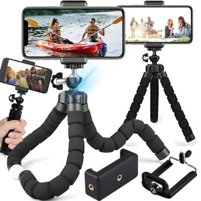 Afbeelding van Retoo Flexibel statief met clip voor smartphone, camera, actiecamera, octopus, selfie statief, mini telefoonhouder iPhone, Samsung
