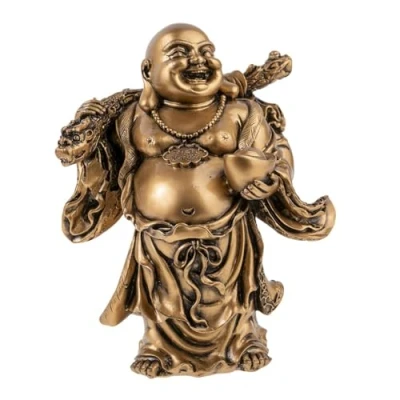Afbeelding van lachineuse Lachende Boeddha beeldje Feng Shui Fortune Boeddhistische tradities Geluksbrenger, Rijkdom &amp; Fortuin Gouden Hars Standbeeld 15,5 cm Decoratief Idee Cadeau China, Azië