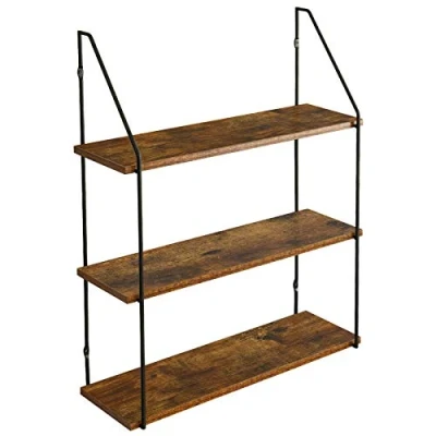 Afbeelding van IBUYKE RF TM012 Wandrek, 60 x 20,5 80 cm, zwevend rek, industriële stijl, 3 niveaus, stabiele wandhouder, voor woonkamer, badkamer, keuken, rustiek bruin