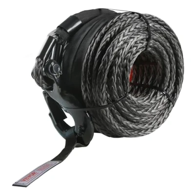 Afbeelding van VEVOR 12,7 mm x 28,0 m Synthetische Lierkabel, met Beschermhoes,Gesmede Lierhaak,Trekkoord, voor SUV, Groot Terreinvoertuig,Zwart+Oranje
