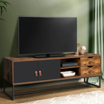 Afbeelding van Meuble TV CHICAGO 2 portes et tiroirs design industriel 140 cm