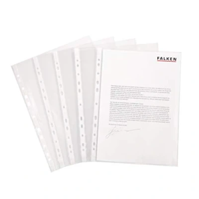 Image de Falken Lot de 100 pochettes en plastique PP standard. pour format DIN A4, transparentes, grainées, ouvertes haut, idéales classeurs, reliures et chemises.