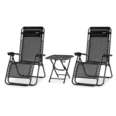 Afbeelding van SereneLife Zero Gravity Set van 2 verstelbare loungestoelen voor buiten met bijzettafel, bekerhouder, afneembaar kussen, draagbare klapstoelen terras, tuin, zwembad, strand en