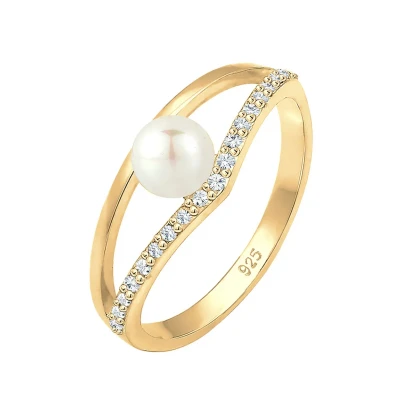 Afbeelding van Elli Damesring verguld 925/1000 zilver vintage zoetwaterparel, 54, Zilver, kristal, Kristal