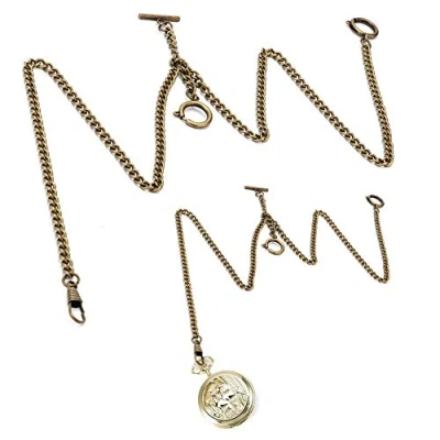 Afbeelding van Brrnoo Horlogeketting met clip, vintage metaallegering, zakvest ketting, 44 cm, retro, metalen zakketting, vintage, klassiek, antiek cadeau (brons)