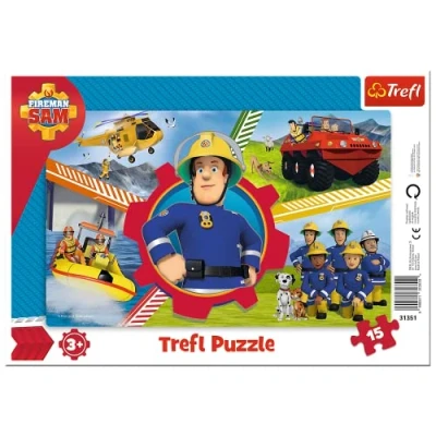 Afbeelding van Trefl, Puzzels in lijsten, brandweerman Sam, 15 stukjes, voor kinderen vanaf 3 jaar