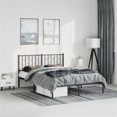 Afbeelding van vidaXL Bedframe met hoofdbord metaal zwart 193x203 cm