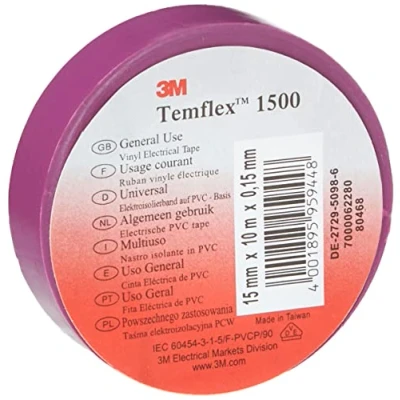 Afbeelding van 3M Temflex™ 1500 TEMFLEX150015X10VI Isolatietape Temflex Violet (l x b) 10 m 15 mm 1 stuk(s)