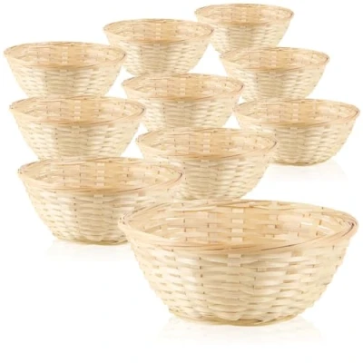 Afbeelding van COM FOUR® 10 x raffia mand in natuurlijke kleur voor decoratie paasdecoratie paasnest paaseieren, broodjes, snacks en sleutels (10 stuks lichtbruin)