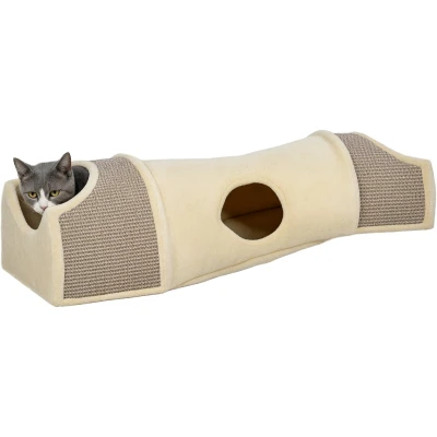 Afbeelding van PawHut Kattentunnel met 3 openingen Pluche Beige