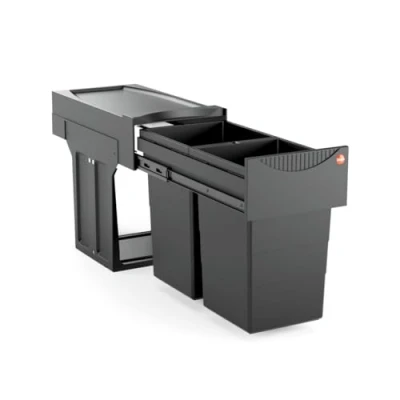 Afbeelding van Hailo Tandem Inbouw Prullenbak 30 Liter Inhoud Met 2 Compartimenten NIEUW ZWART