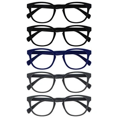 Afbeelding van Opulize Pop Pack 5 retro rond zwart blauw grijs mannen vrouwen leesbril veerscharnieren RRRR2 11377 +1,00