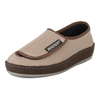 Afbeelding van Aerosoft 6072 4P antislip klittenbandschoenen voor dames en heren, breedte G H, Taupe