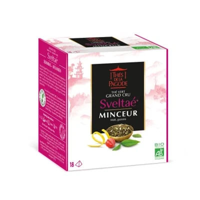 Afbeelding van Thés de la Pagode Sveltaé thee groene thee, maté en guarana biologische afslankthee Doos met 30 infusetten 45 g