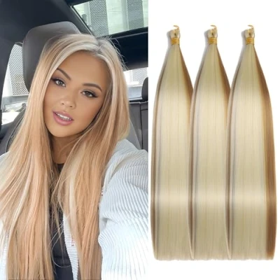 Afbeelding van Locescsoc Silky Straight Braiding Hair 3 verpakkingen vlechten haar voorgerekt synthetisch recht gehaakte voor vrouwen (7/613, 71 cm, stuks)