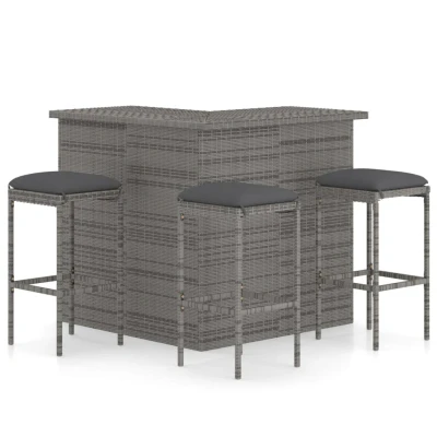 Afbeelding van 4 delige Tuinbarset met kussens poly rattan grijs
